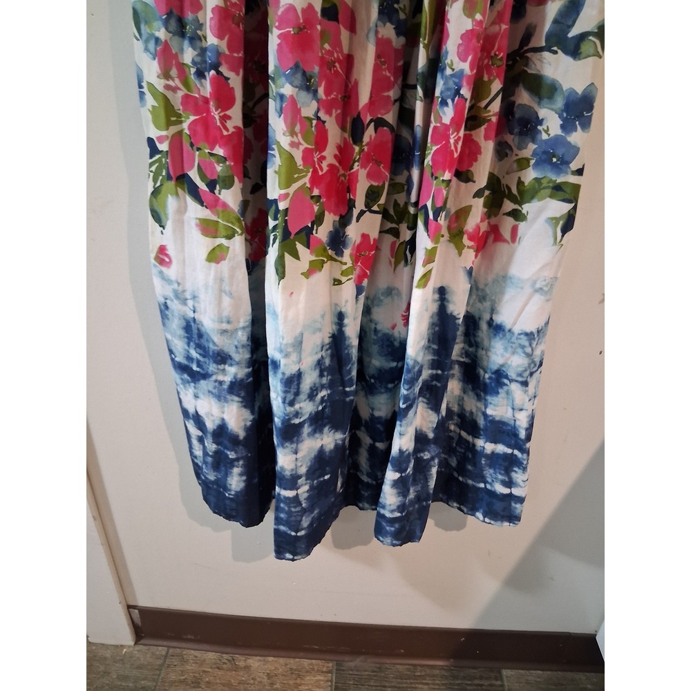 MISA Los Angeles Floral Tie Dye Ruffle Off Shoulder Maxi Dress Pink Blue Size M - Picture 7 of 9